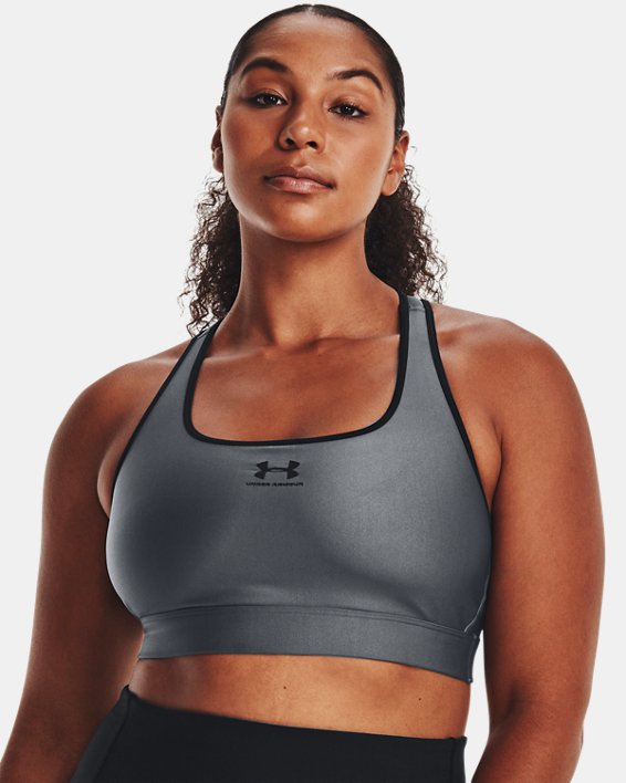 Women's HeatGear® Mid Padless Sports Bra in Gray image number 3